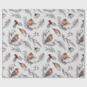 Waterverf kerstwinter Robin Cadeaupapier (Vlak)
