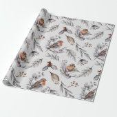 Waterverf kerstwinter Robin Cadeaupapier (Uitgerold)