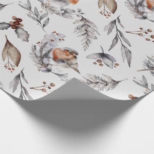 Waterverf kerstwinter Robin Cadeaupapier
