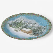 Waterverf Kerstwinter Snowy Cabin Papieren Bordje (Gekanteld)