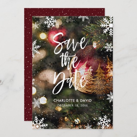 Waterverf Kerstwinter sparen de Datum Kaarten (Voorkant / Achterkant)