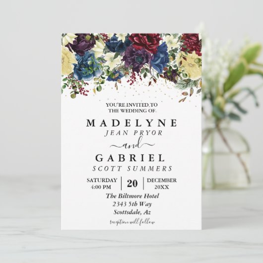 Waterverf kerstwinterbruiloft kaart (Staand voorkant)