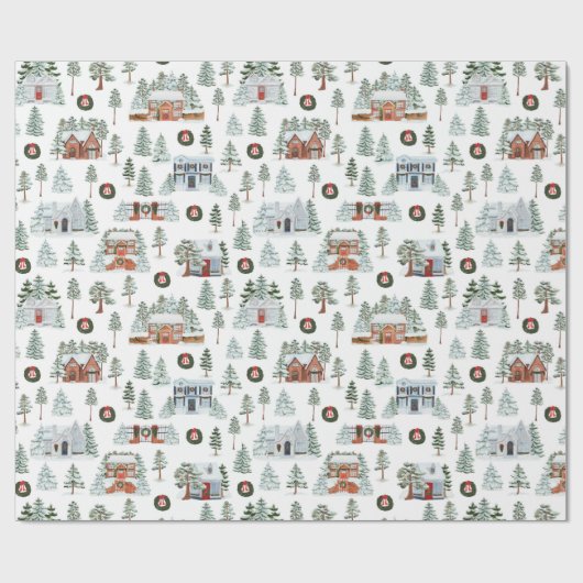 Waterverf kerstwinterdorp — Wapenpapier Cadeaupapier (Vlak)
