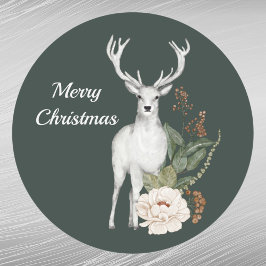 Waterverf kerstwitte deer Floral Ronde Sticker