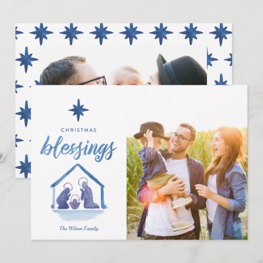 Waterverf kerstzegeningen Nativiteit 2-foto's Feestdagenkaart (Voorkant / Achterkant)