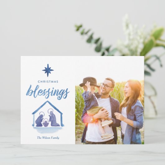 Waterverf kerstzegeningen Nativiteit 2-foto's Feestdagenkaart (Staand voorkant)