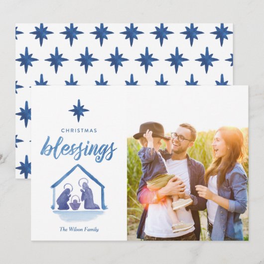 Waterverf kerstzegeningen Nativiteit Foto Feestdagenkaart (Voorkant / Achterkant)