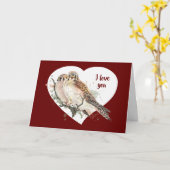 Waterverf Kestrel Falcon Couple Ik hou van je Kaart (Gele Bloem)