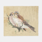 Waterverf Kestrel Falcon Sparrow Hawk Bird Art Fleece Deken (Voorkant (Horizontaal))