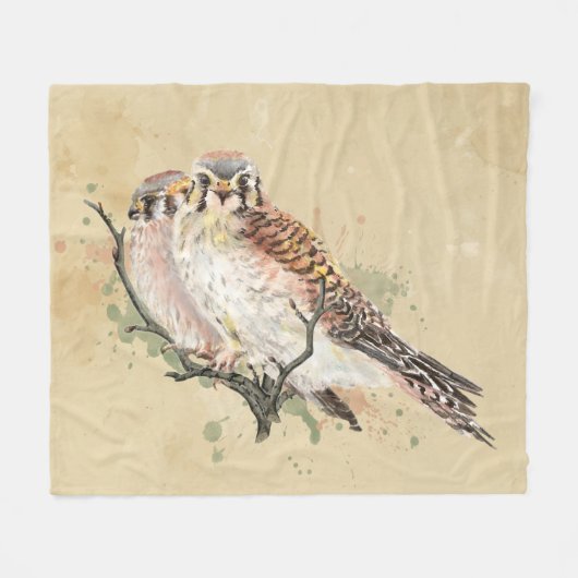 Waterverf Kestrel Falcon Sparrow Hawk Bird Art Fleece Deken (Voorkant (Horizontaal))