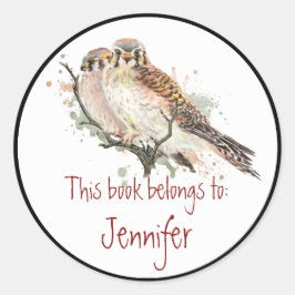 Waterverf Kestrel Hawks Vogelbibliotheek Boek Bord Ronde Sticker