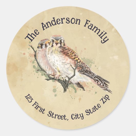 Waterverf Kestrel Sparrow Hawk Falcon Bird Natuur Ronde Sticker (Voorkant)