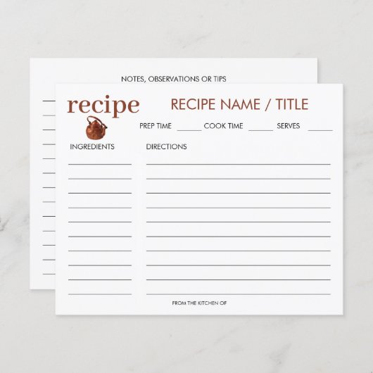 Waterverf  Kettle Recipe Kaart (Voorkant / Achterkant)