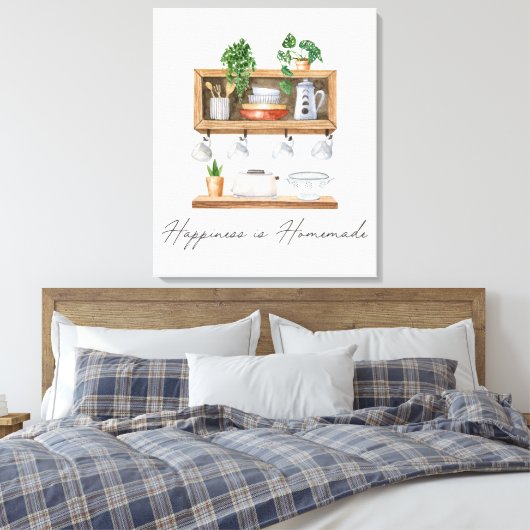 Waterverf Keuken Boho Cooking Quote Canvas Afdruk (Insitu (Slaapkamer))