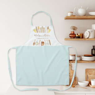Waterverf Keuken Kookgerei Pastelblauw Schort