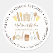 Waterverf Keuken Kookgerei Retouradres Ronde Sticker (Voorkant)