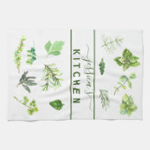 Waterverf Keuken Kruiden Groen Gepersonaliseerd Theedoek (Horizontaal)