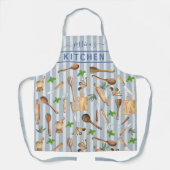 Waterverf Keuken Monogram Bestek Modern Blauw Schort (Voorkant)