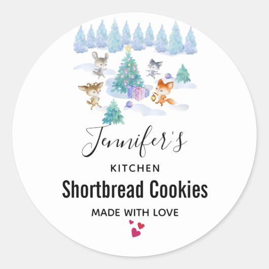 Waterverf Keuken voor kerstbosdieren Ronde Sticker (Voorkant)