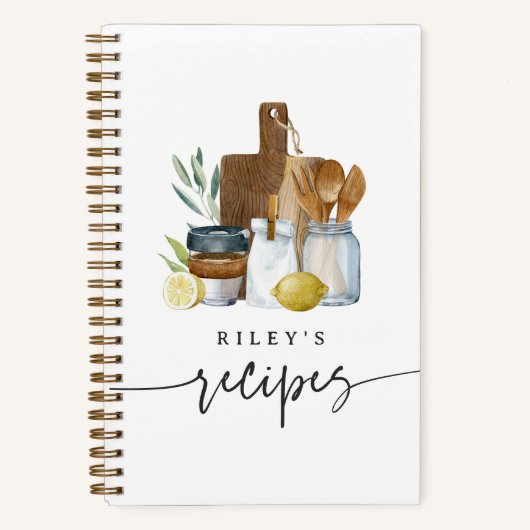 Waterverf keukenbenodigdheden gepersonaliseerd rec notitieboek (Voorkant)