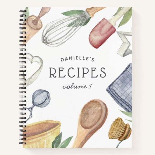 Waterverf keukenbenodigdheden gepersonaliseerd rec notitieboek (Voorkant)