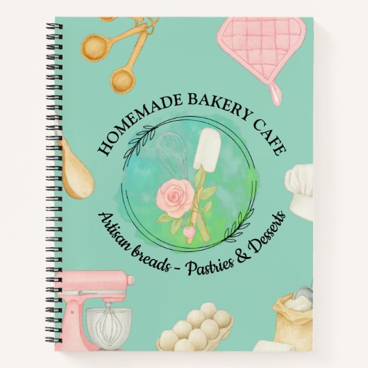 Waterverf keukenbenodigdheden gepersonaliseerd rec notitieboek (Voorkant)