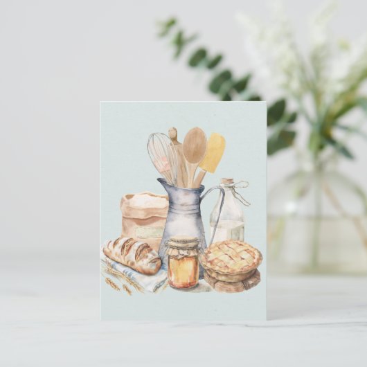 Waterverf Keukengerei Bakbenodigdheden Brood Briefkaart (Staand voorkant)
