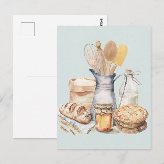 Waterverf Keukengerei Bakbenodigdheden Brood Briefkaart (Voorkant / Achterkant)