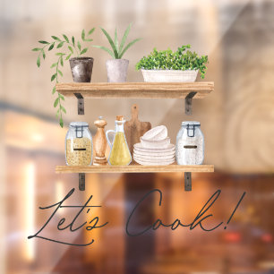 Waterverf Keukengerei en Houseplant Quote Raamsticker