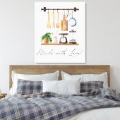 Waterverf keukengerei koken citaat canvas afdruk (Insitu (Slaapkamer))