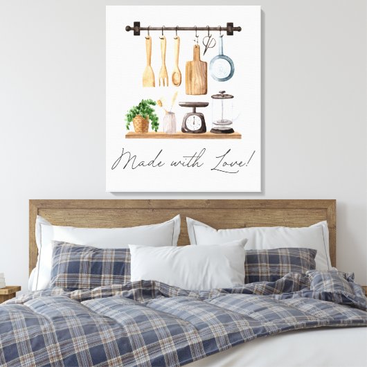 Waterverf keukengerei koken citaat canvas afdruk (Insitu (Slaapkamer))