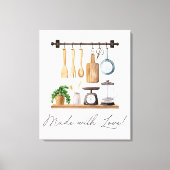 Waterverf keukengerei koken citaat canvas afdruk (Voorkant)