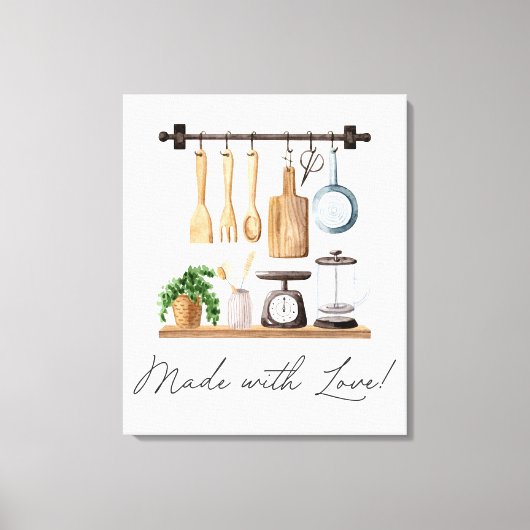 Waterverf keukengerei koken citaat canvas afdruk (Voorkant)