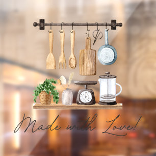 Waterverf keukengerei koken citaat raamsticker