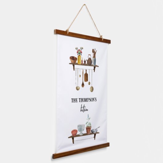 Waterverf keukengerei met retro Hangend Wandkleed (Gebogen)