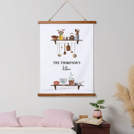 Waterverf keukengerei met retro Hangend Wandkleed (Slaapkamer)