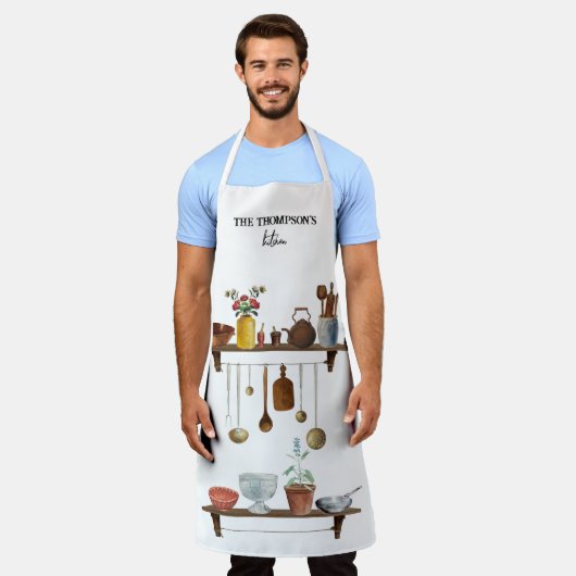 Waterverf keukengerei met retro Schort (Gedragen)