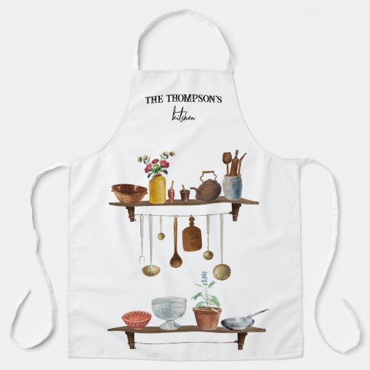 Waterverf keukengerei met retro Schort (Voorkant)