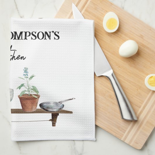 Waterverf keukengerei met retro Theedoek (Quarter Fold)