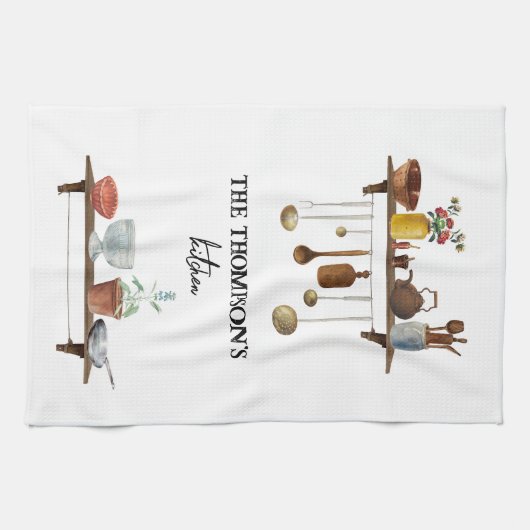  Waterverf keukengerei met retro Theedoek (Horizontaal)