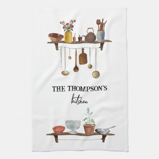  Waterverf keukengerei met retro Theedoek (Verticaal)