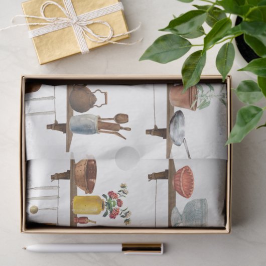 Waterverf keukengerei met retro Tissuepapier (Geschenk)