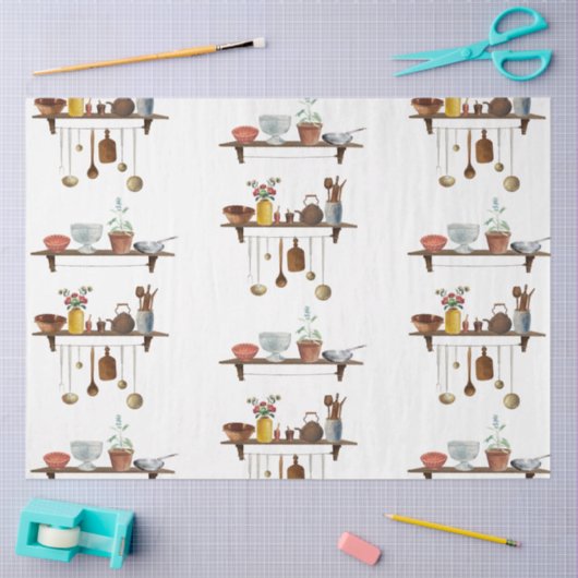 Waterverf keukengerei met retro Tissuepapier (Craft)