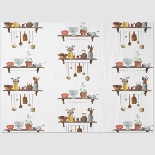 Waterverf keukengerei met retro Tissuepapier (Voorkant)