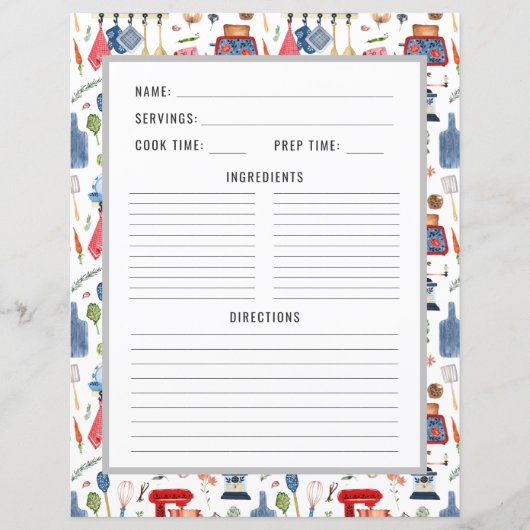 Waterverf Keukengerei | Receptenmap Pagina (Voorkant)