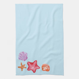 Waterverf keukenhanddoeken voor schelpdieren en ze