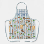 Waterverf Keukenmonogram gereedschap Modern Blauw Schort (Voorkant)