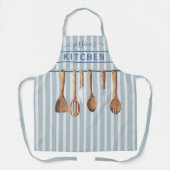 Waterverf Keukenmonogram gereedschap Modern Blauw Schort (Voorkant)