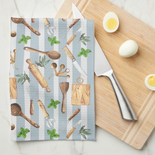 Waterverf Keukenmonogram gereedschap Modern Blauw Theedoek (Quarter Fold)