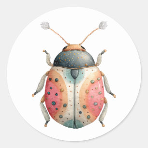 Waterverf Kever Bug Illustratie Cute Insect Ronde Sticker